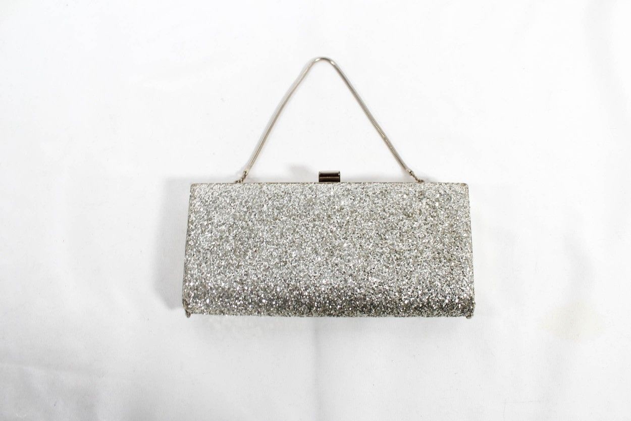 Vintage Late 1990s Early 2000s Y2k Glitter Silver Clutch Handbag