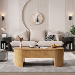 Lift Top Coffee Table with Storage, Oval Center Table with Hidden Compartment