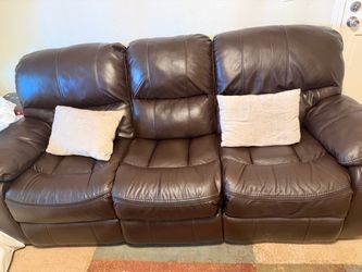 Brown reclining sofa & loveseat + coffee table