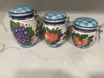 Beautiful set of 3 Capriware Michael’s Orchard hand painted Canisters