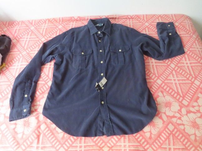 VTG Polo Ralph Lauren blue Cord  LONG SLEEVE SHIRT XL NWT