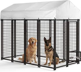 8x4x6FT Outdoor Dog Kennel for Large Dogs, Heavy Duty Escape-proof galvanized steel dog run with double-latch gate, reflective silver waterproof roof,