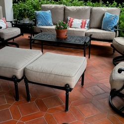 Hannamint Grand Tuscany Deep Seating Sofa, Swivel Chairs w Ottomans and Tables