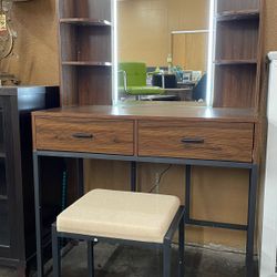 Brown LED Vanity Set with Stool