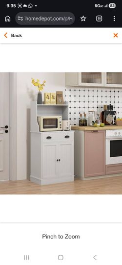 Microwave Cart Cabinet with Storage Drawer Double Door Cabinet and Adjustable Shelf, Buffet with Hutch and Cable Hole