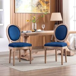 37.8" Dining Chair Upholstered Side Chairs Velvet French Accent Chairs with Solid Wood Frame for Dining Room(Set of 2)