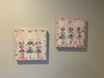 (2-piece) Ballerina Canvas Painting Wall Art Decor (12" x 12") for girls