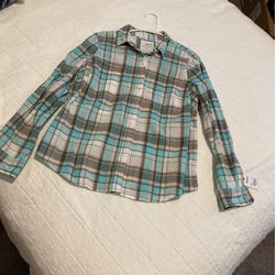 New Women’s Long Sleeve Plaid Shirt Size Large