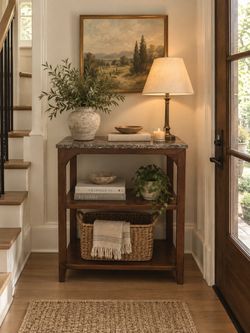 Solid Wood and Marble Accent Piece