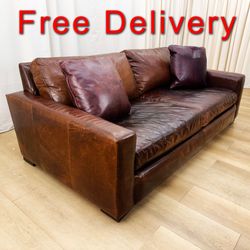 Restoration Hardware RH Maxwell Luxe Depth 7' Leather Sofa Couch
