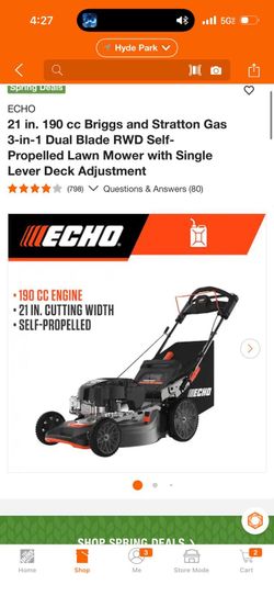 Echo 21 in. 190 cc Briggs and Stratton Gas 3-in-1 Dual Blade RWD Self-Propelled Lawn Mower with Single Lever Deck Adjustment like new $430 each firm