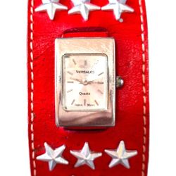 Versales Red Leather Wide Strap Watch 