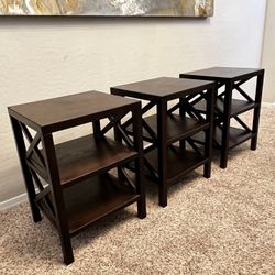 THREE - 3 Tier Espresso Wood End Table with 2 Shelves