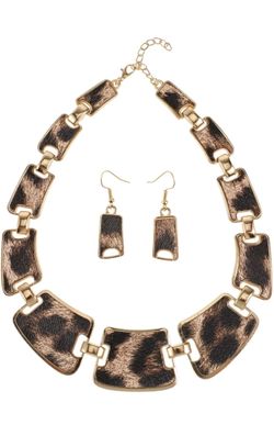 IMIKEYA Luxurious Leopard Print Necklace Earring Set Metal