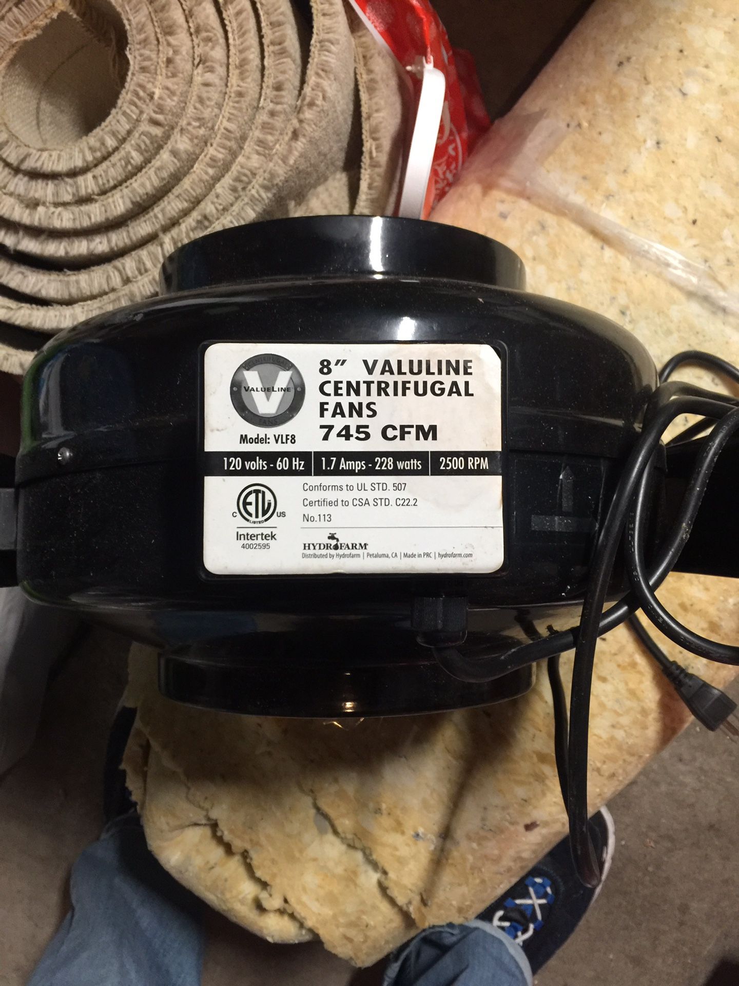 ValuLine 8" Inline Fan 745 CFM (two pics)