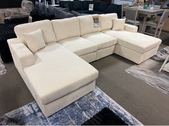 Cream Corduroy Double Chaise Sectional Sofa 🎉🛋️❤️