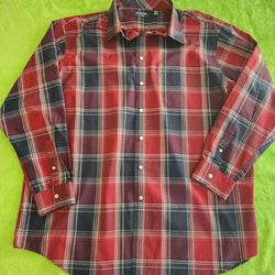 Roundtree & Yorke 3XT Big & Tall Men's Plaid Cotton Blend Button-Up Shirt