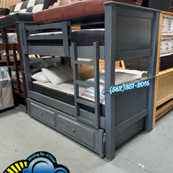 Triple Bunk Bed Grey With Mattresses 
