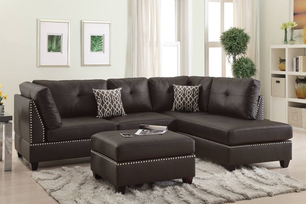 Brown Faux Leather Sectional Sofa With Ottoman (Free Delivery)