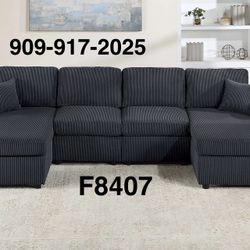3 PC SECTIONAL IN BLACK CORDUROY. FINANCING AVAILABLE 