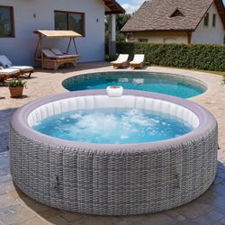 4-6 Person Inflatable Hot Tub Spa with 130 Jets, 82" Outdoor Spa Blow Up Hottub, Outdoor Portable Hottub with Insulated Cover, Floor Protector inflat