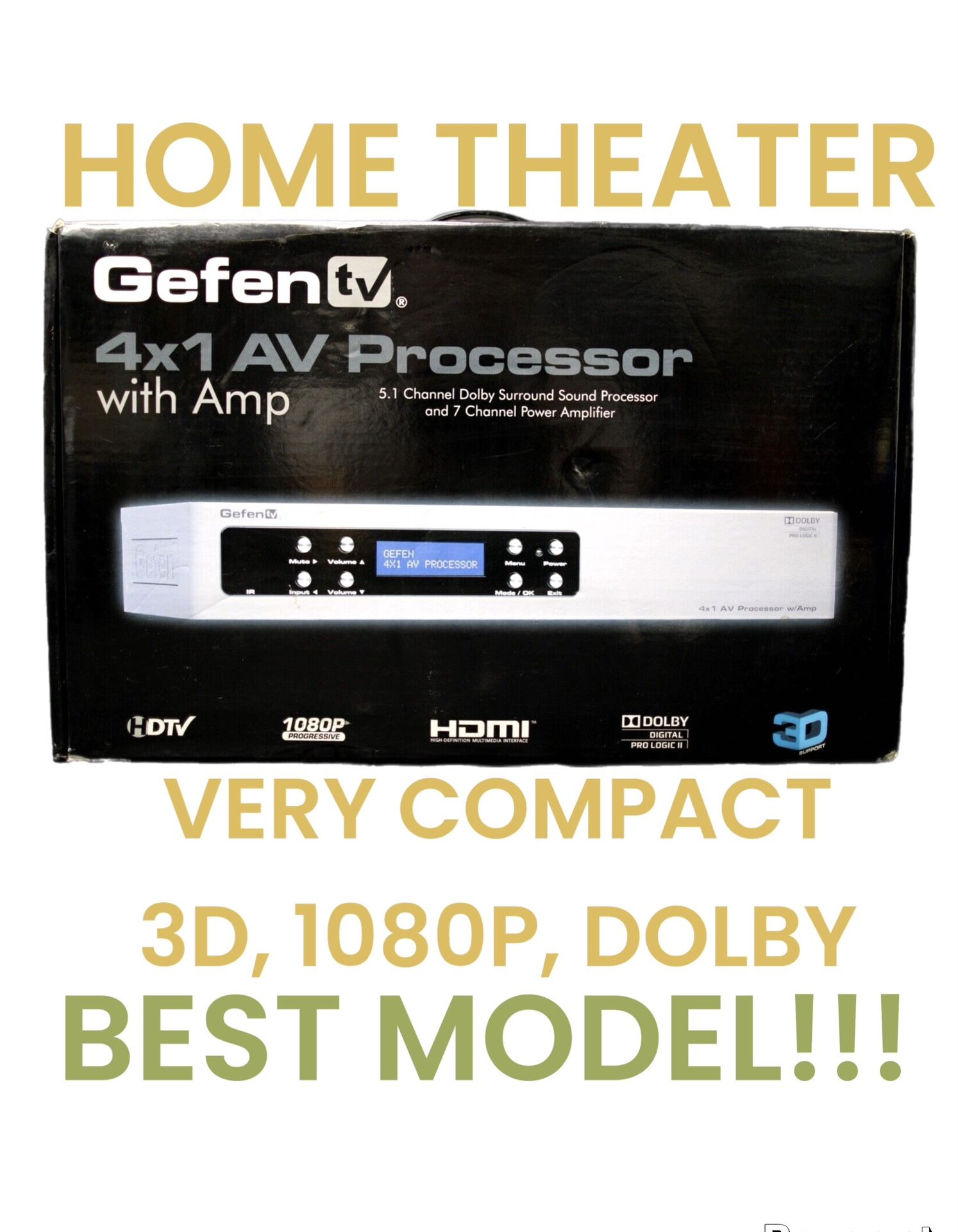 NEW Gefen TV 4x1 AV Home Theater Audio Processor w/AMP 5.1 Channel Dolby Home Theater - 3D 1080P Dolby Surround Very compact