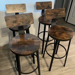 4 Rustic Brown & Black Dining Kitchen Bar Stools