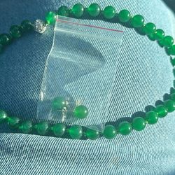 Jade Necklace, And Ear Ring Set