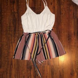 White And Pink Striped Romper