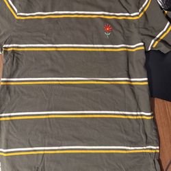Vans Striped T-Shirt Olive Green Yellow White Red Rose Embroidered Logo Men’s Me