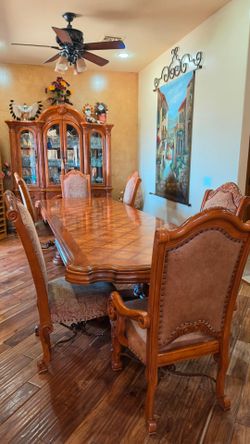 AICO Michael Amini Monte Carlo Pecan Rectangular Dining Set Table w/ 6 Chairs