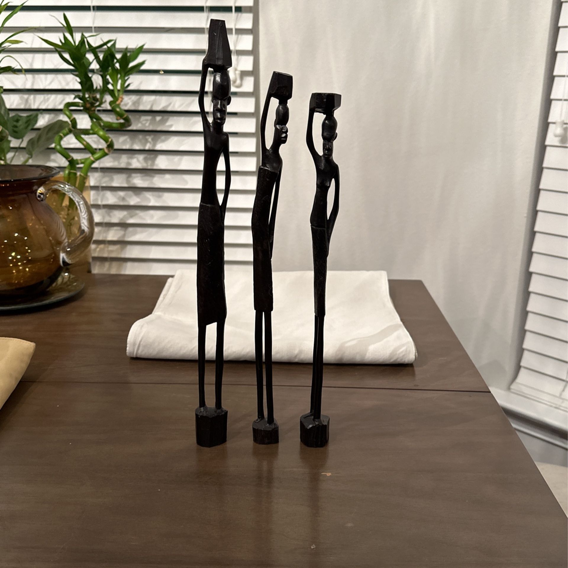 African Carved Wooden Statue Stick Figures (3)