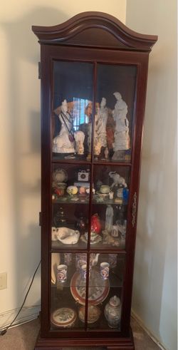 Cherry Wood Curio Display Cabinet with Glass Doors