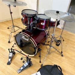 Pearl EX complete Fusion Drum Set New Quiet Cymbals Stands Double Pedal PDP hihat & Throne $450 Cash In Ontario 91762. Some Minor Cracks On Wrap. 22 1