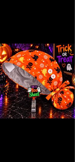Halloween Scrub Cap with Badge Reel