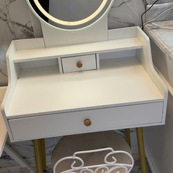White Vanity Set (Table + Chair) – $65