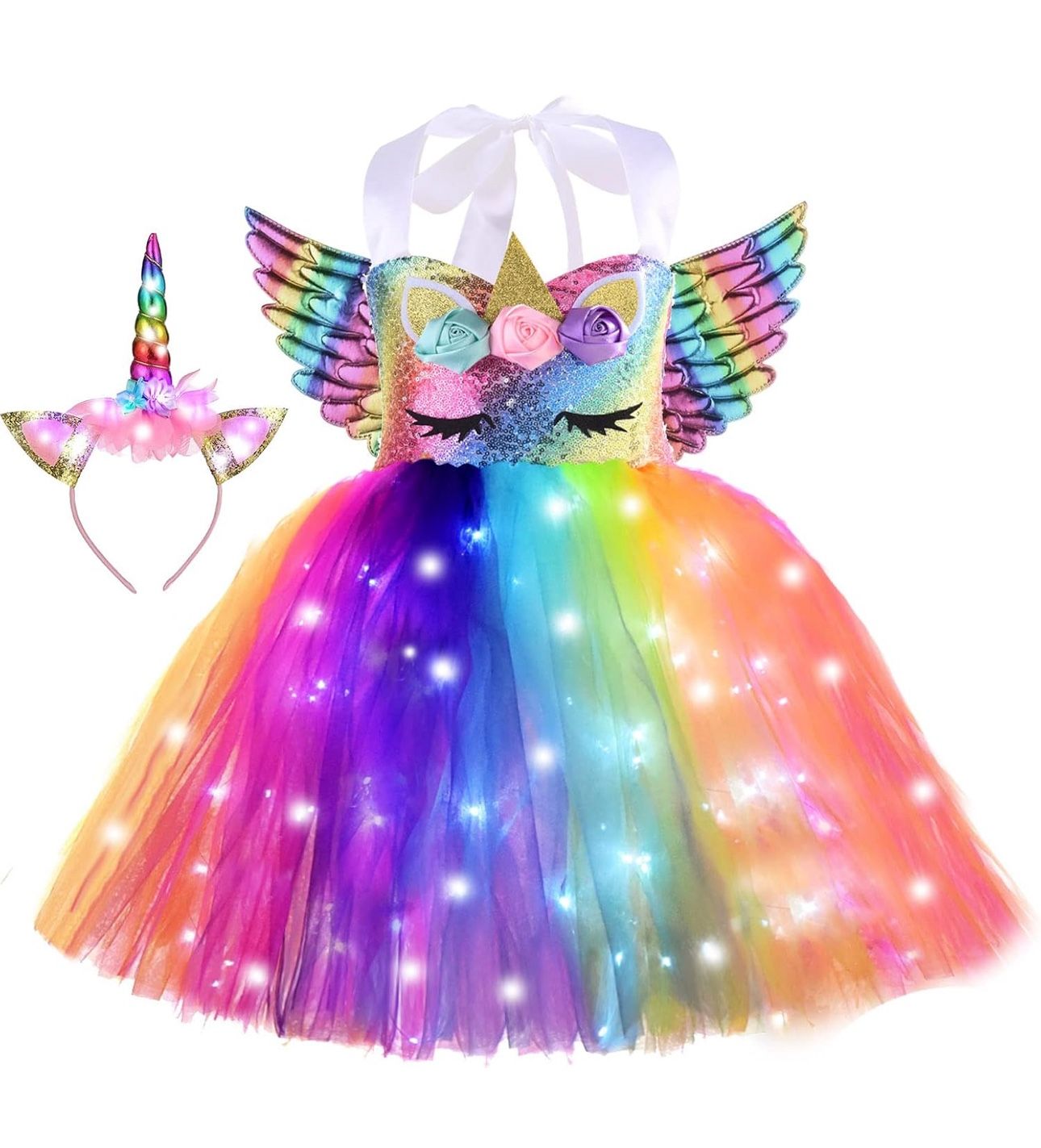 Girls LED Unicorn Rainbow Dress