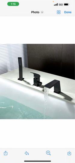 Rosa Contemporary Deck Mounted Waterfall Black Roman Tub Faucet & Hand Shower Sh55