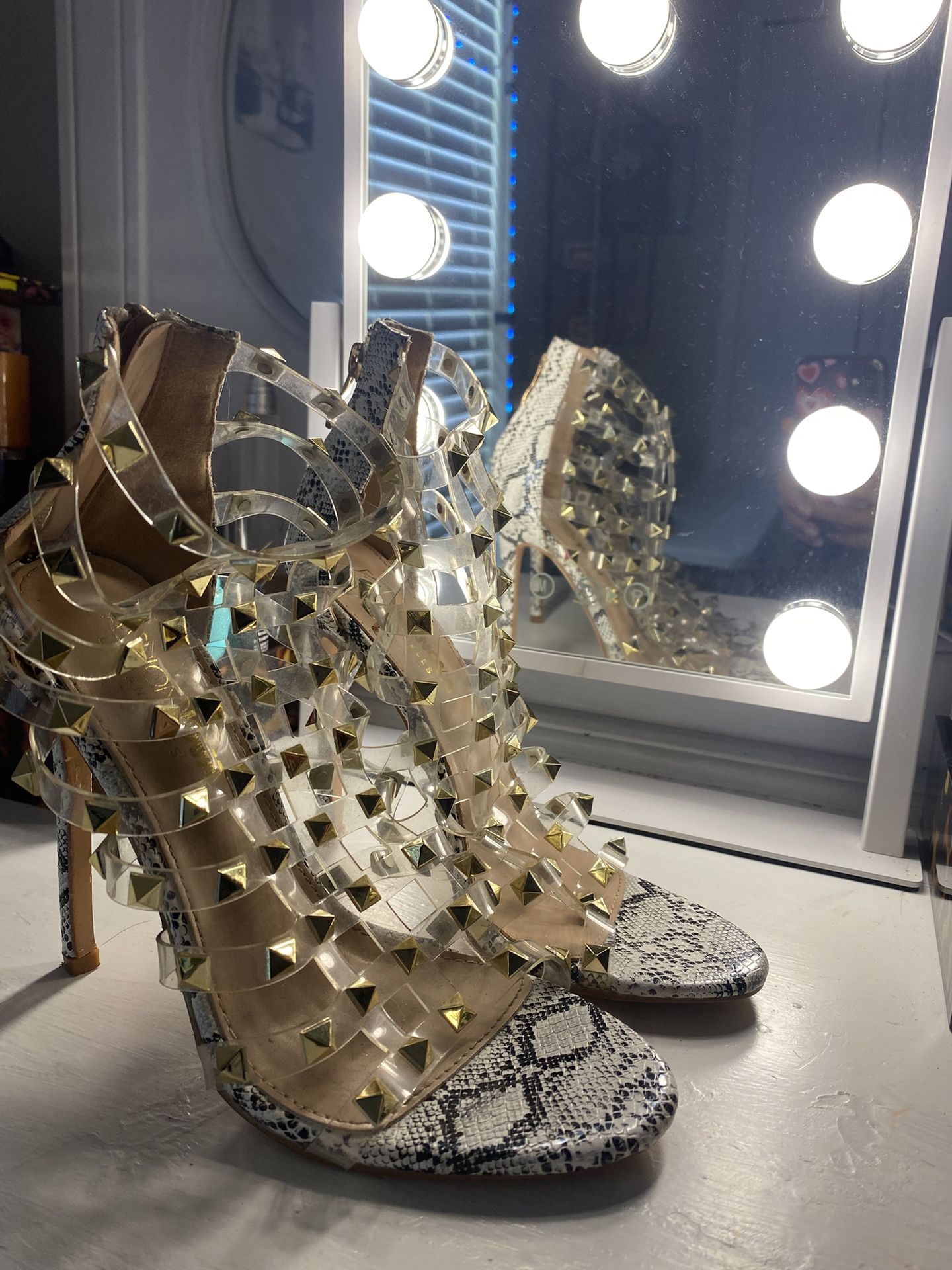 Fashion Nova Snake Clear Stud Heels