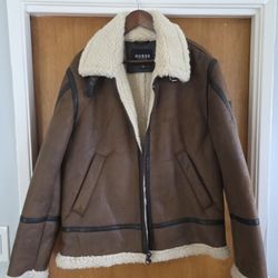 Men's Guess Jacket XL Vegan Suede Sherpa Pilot Aviator