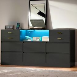 10-Drawer Dresser with Charging Station + LED Lights
