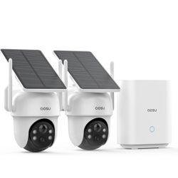 AOSU Security Cameras Outdoor Wireless, 2 Cam-Kit, No Subscription, Solar-Powered, Home Security Cameras System with 360° Pan & Tilt, Auto Tracking, 2