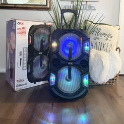 QFX doble 2x 10” Bluetooth rechargeable Party Speaker With Microphone And LED Lights 🔊🎤🎶  