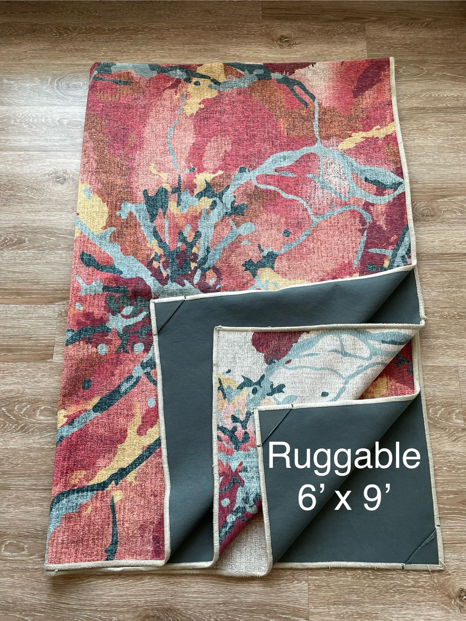Ruggable Watercolor Floral Coral Flatwoven Rug 6’x9’