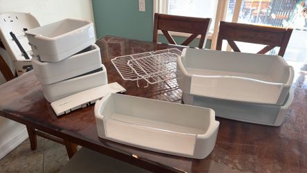 GE refrigerator, drawers, and shelves