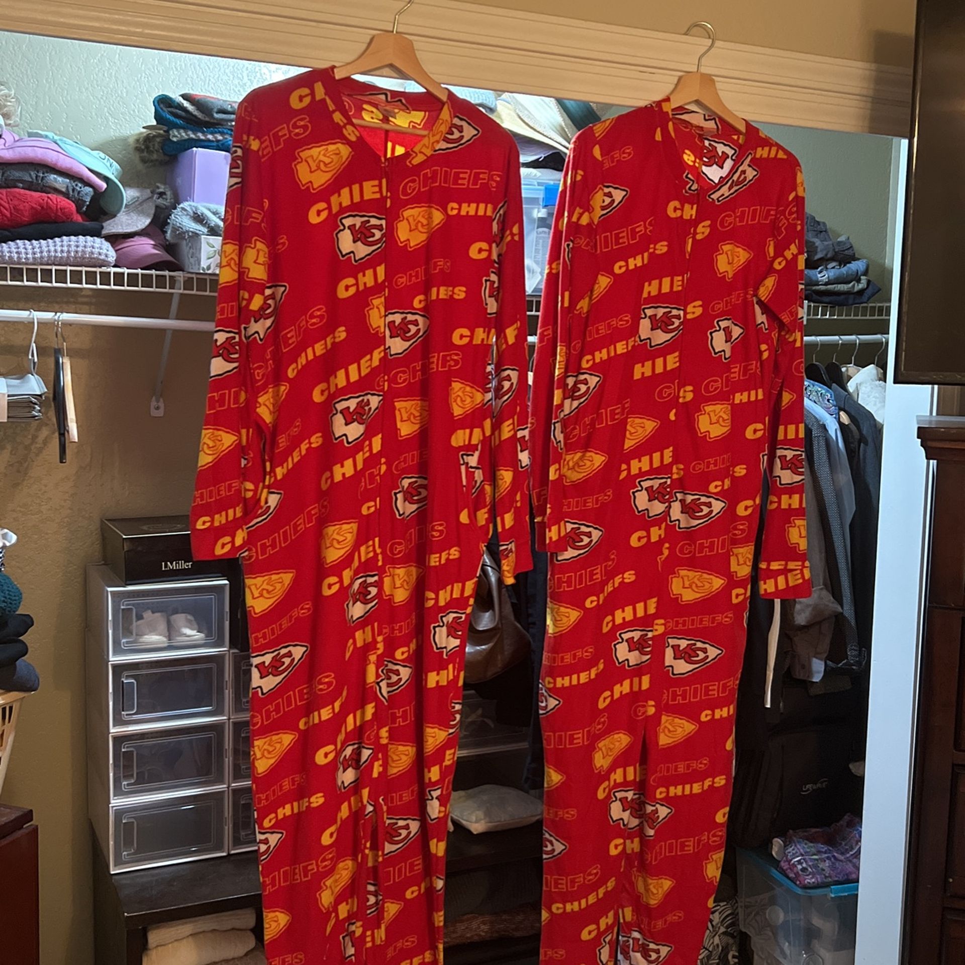Two Adult Size Large Chiefs Fleece Onesies