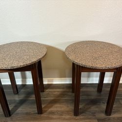 CLEAN Real Granite Top Side Tables With Solid Wood Legs  (Set Of 2)