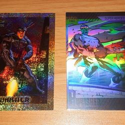 🔥⚡(1991 & 1994) Marvel Universe Series 2,Punisher Hologram & Marvel Masterpieces Gold Holofoil Punisher Limited Edition Card.