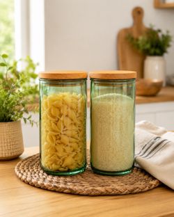 Tinted Glass Storage Jar with Bamboo Lid