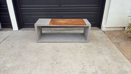 Modern Concrete Coffee Table with Teak Wood Inlay